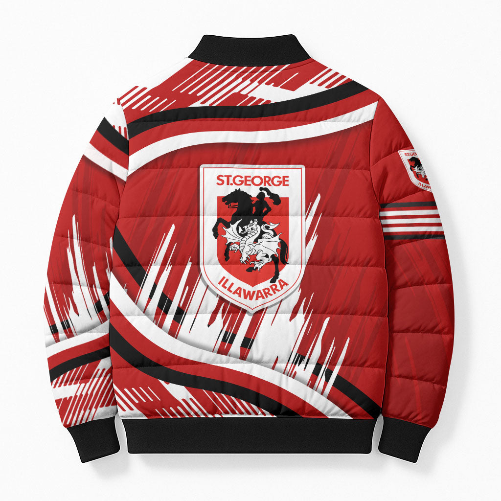 Dragons Rugby Mascot Bomber Puffer Jacket Fierce Athlete Graphic in Sports Style