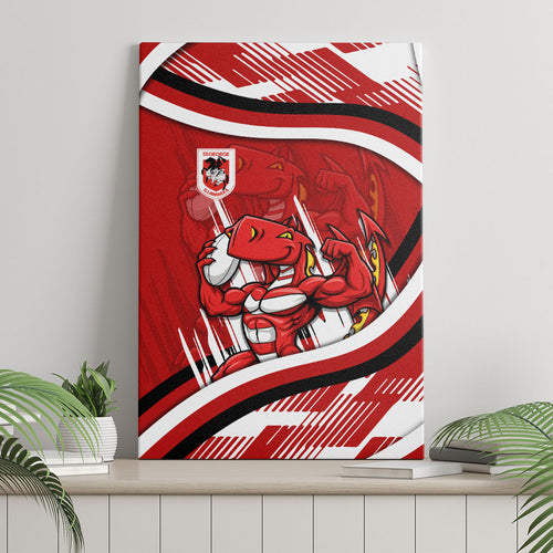 Dragons Rugby Mascot Canvas Wall Art Fierce Athlete Graphic in Sports Style