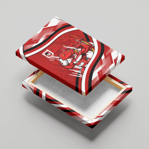 Dragons Rugby Mascot Canvas Wall Art Fierce Athlete Graphic in Sports Style