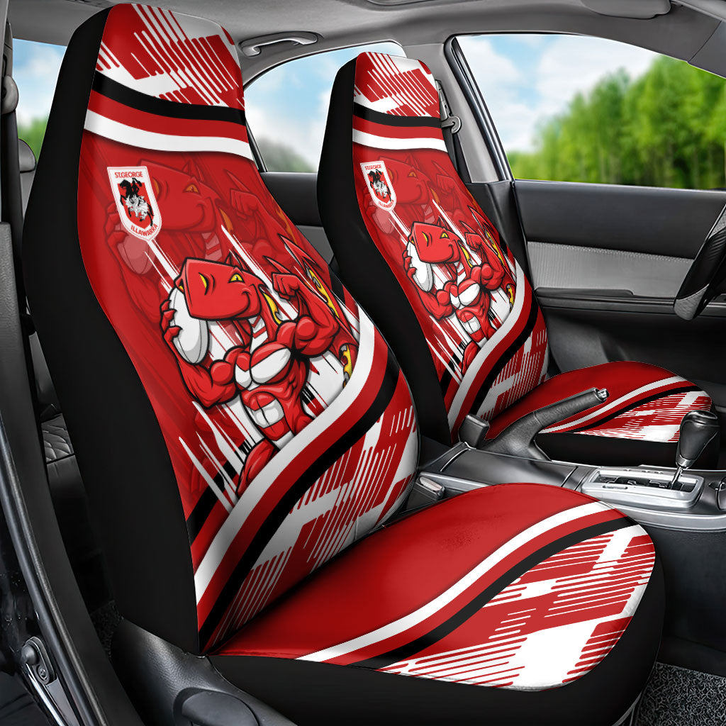 Dragons Rugby Mascot Car Seat Cover Fierce Athlete Graphic in Sports Style