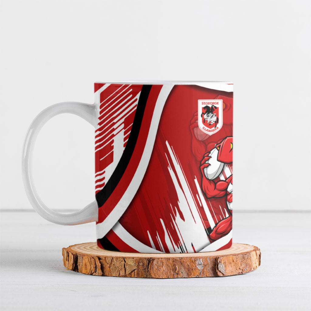 Dragons Rugby Mascot Ceramic Mug Fierce Athlete Graphic in Sports Style