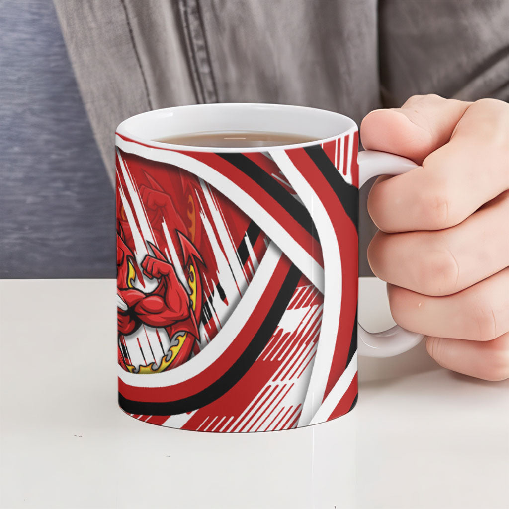 Dragons Rugby Mascot Ceramic Mug Fierce Athlete Graphic in Sports Style
