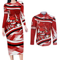 Dragons Rugby Mascot Couples Matching Long Sleeve Bodycon Dress and Long Sleeve Button Shirt Fierce Athlete Graphic in Sports Style