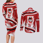 Dragons Rugby Mascot Couples Matching Long Sleeve Bodycon Dress and Long Sleeve Button Shirt Fierce Athlete Graphic in Sports Style