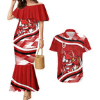 Dragons Rugby Mascot Couples Matching Mermaid Dress and Hawaiian Shirt Fierce Athlete Graphic in Sports Style
