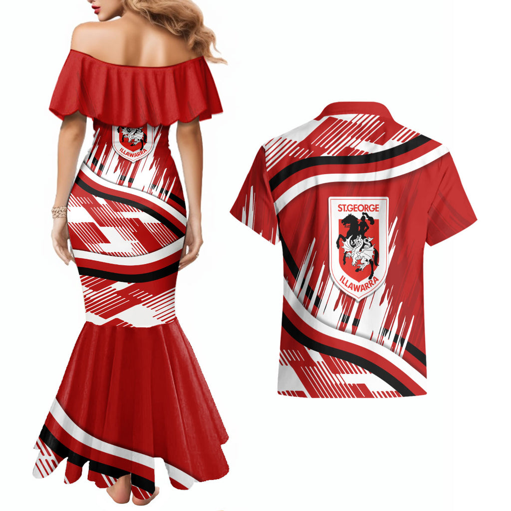 Dragons Rugby Mascot Couples Matching Mermaid Dress and Hawaiian Shirt Fierce Athlete Graphic in Sports Style