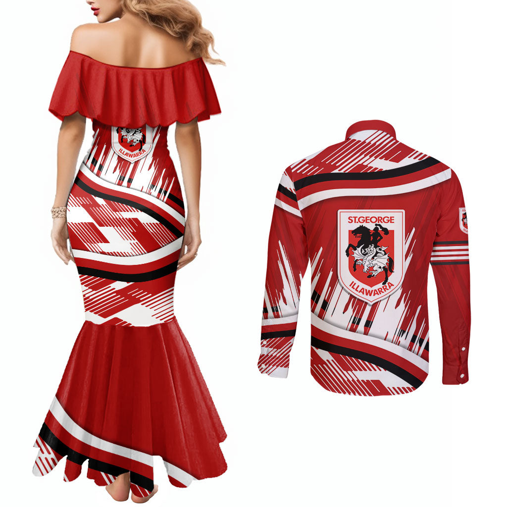 Dragons Rugby Mascot Couples Matching Mermaid Dress and Long Sleeve Button Shirt Fierce Athlete Graphic in Sports Style