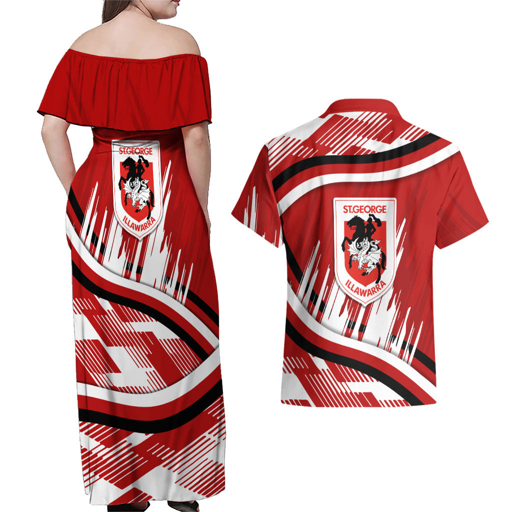 Dragons Rugby Mascot Couples Matching Off Shoulder Maxi Dress and Hawaiian Shirt Fierce Athlete Graphic in Sports Style