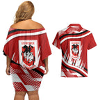 Dragons Rugby Mascot Couples Matching Off Shoulder Short Dress and Hawaiian Shirt Fierce Athlete Graphic in Sports Style