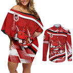 Dragons Rugby Mascot Couples Matching Off Shoulder Short Dress and Long Sleeve Button Shirt Fierce Athlete Graphic in Sports Style