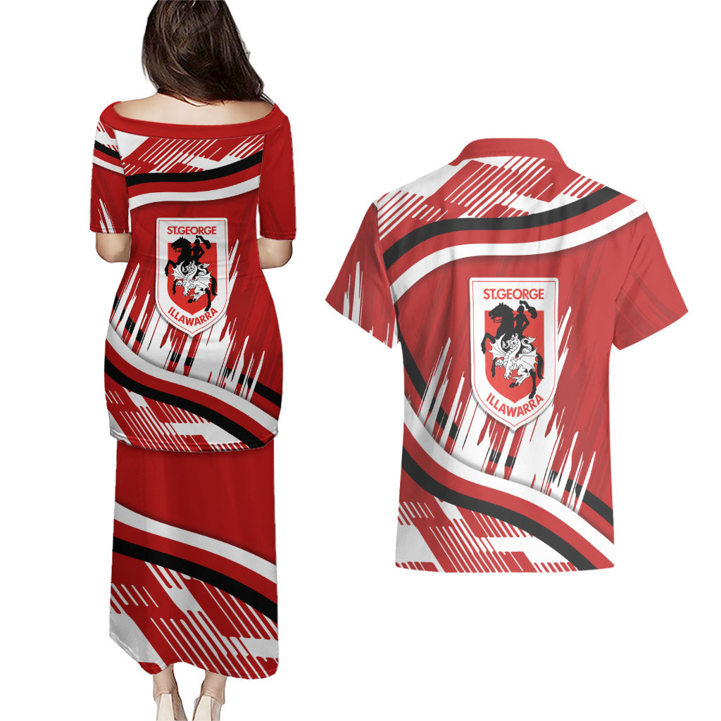Dragons Rugby Mascot Couples Matching Puletasi and Hawaiian Shirt Fierce Athlete Graphic in Sports Style