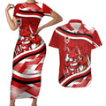 Dragons Rugby Mascot Couples Matching Short Sleeve Bodycon Dress and Hawaiian Shirt Fierce Athlete Graphic in Sports Style