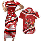Dragons Rugby Mascot Couples Matching Short Sleeve Bodycon Dress and Hawaiian Shirt Fierce Athlete Graphic in Sports Style