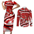Dragons Rugby Mascot Couples Matching Short Sleeve Bodycon Dress and Long Sleeve Button Shirt Fierce Athlete Graphic in Sports Style