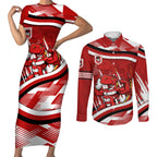 Dragons Rugby Mascot Couples Matching Short Sleeve Bodycon Dress and Long Sleeve Button Shirt Fierce Athlete Graphic in Sports Style