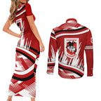 Dragons Rugby Mascot Couples Matching Short Sleeve Bodycon Dress and Long Sleeve Button Shirt Fierce Athlete Graphic in Sports Style