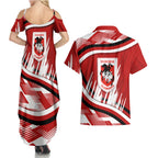 Dragons Rugby Mascot Couples Matching Summer Maxi Dress and Hawaiian Shirt Fierce Athlete Graphic in Sports Style