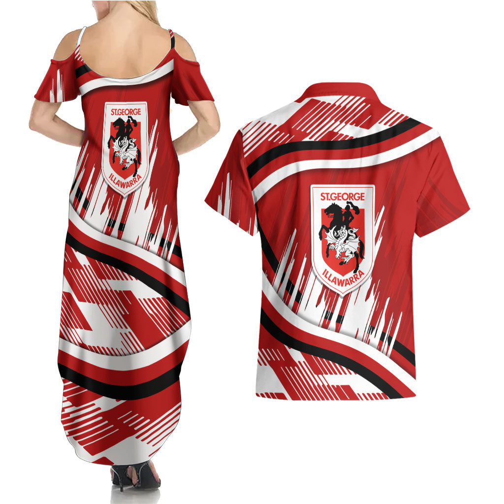 Dragons Rugby Mascot Couples Matching Summer Maxi Dress and Hawaiian Shirt Fierce Athlete Graphic in Sports Style