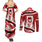 Dragons Rugby Mascot Couples Matching Summer Maxi Dress and Long Sleeve Button Shirt Fierce Athlete Graphic in Sports Style