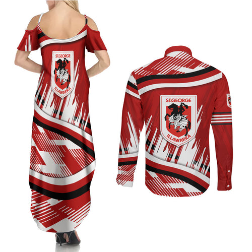 Dragons Rugby Mascot Couples Matching Summer Maxi Dress and Long Sleeve Button Shirt Fierce Athlete Graphic in Sports Style