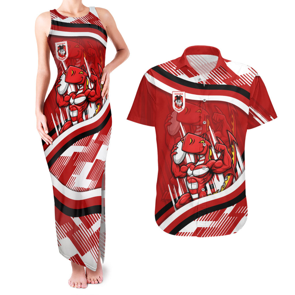 Dragons Rugby Mascot Couples Matching Tank Maxi Dress and Hawaiian Shirt Fierce Athlete Graphic in Sports Style