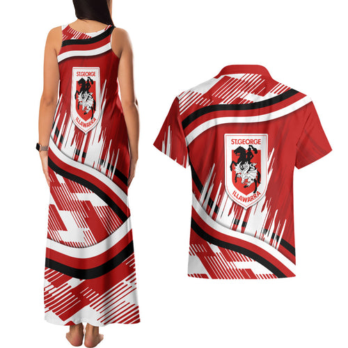 Dragons Rugby Mascot Couples Matching Tank Maxi Dress and Hawaiian Shirt Fierce Athlete Graphic in Sports Style