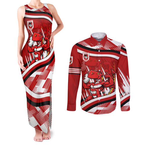 Dragons Rugby Mascot Couples Matching Tank Maxi Dress and Long Sleeve Button Shirt Fierce Athlete Graphic in Sports Style