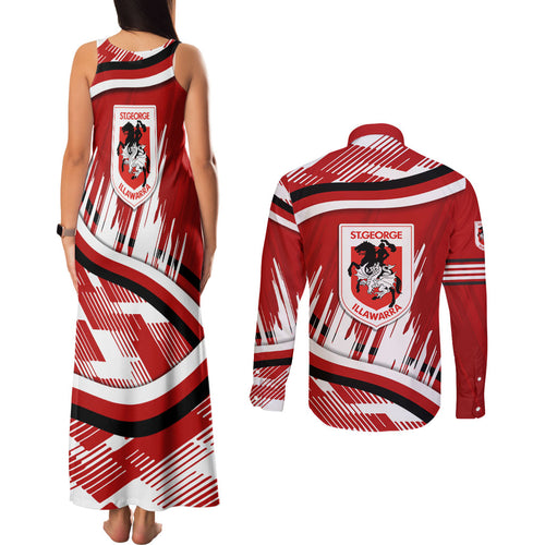 Dragons Rugby Mascot Couples Matching Tank Maxi Dress and Long Sleeve Button Shirt Fierce Athlete Graphic in Sports Style