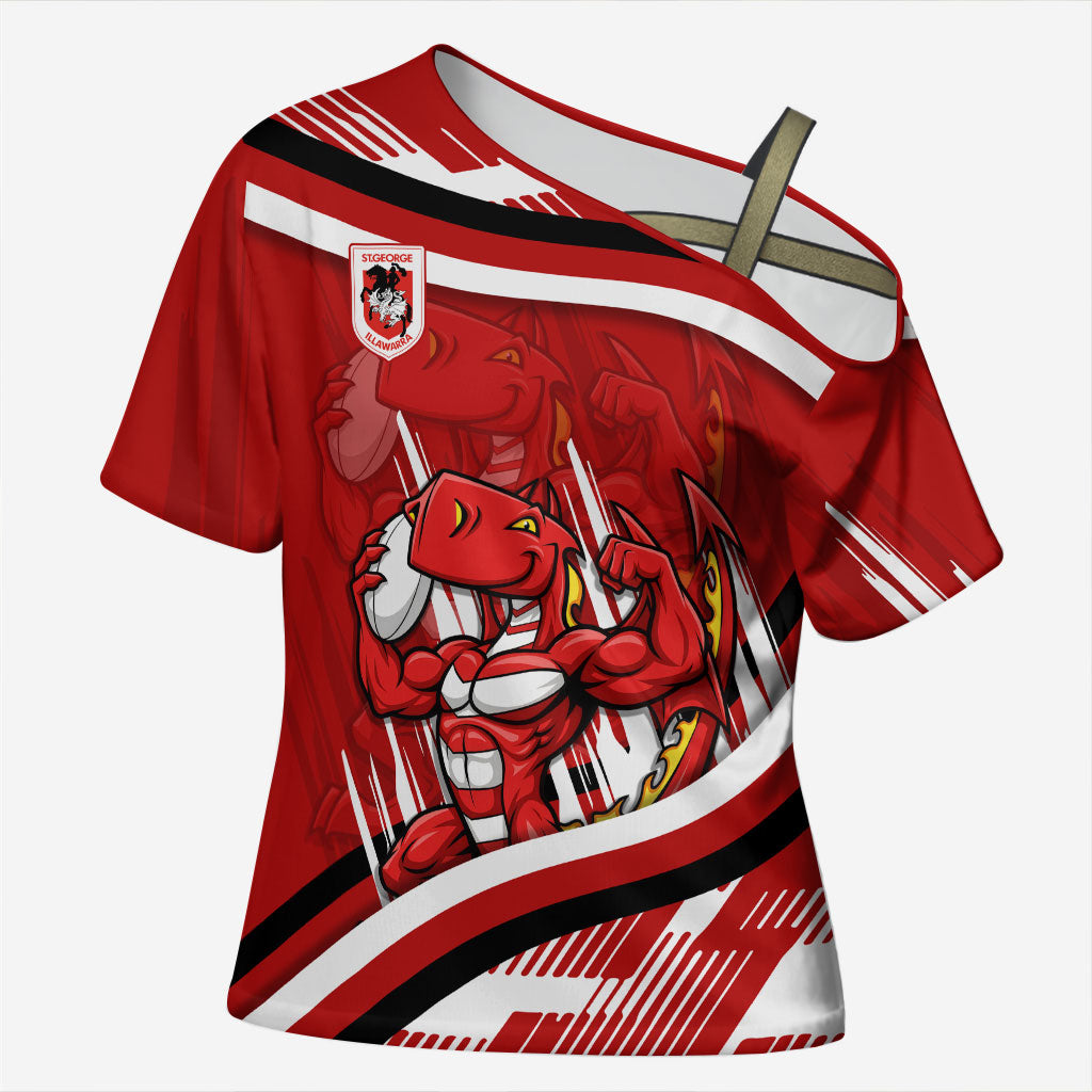 Dragons Rugby Mascot Cross Shoulder Shirt Fierce Athlete Graphic in Sports Style