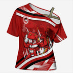 Dragons Rugby Mascot Cross Shoulder Shirt Fierce Athlete Graphic in Sports Style