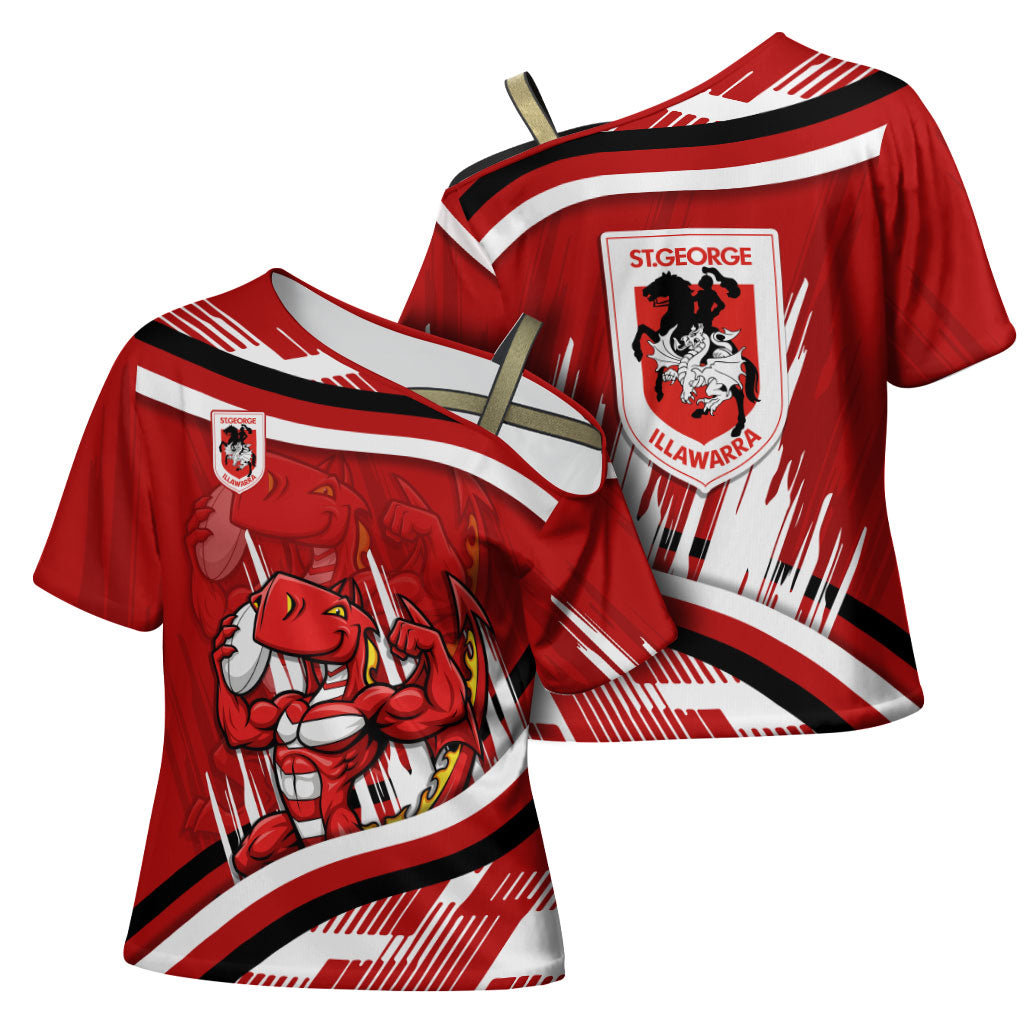 Dragons Rugby Mascot Cross Shoulder Shirt Fierce Athlete Graphic in Sports Style