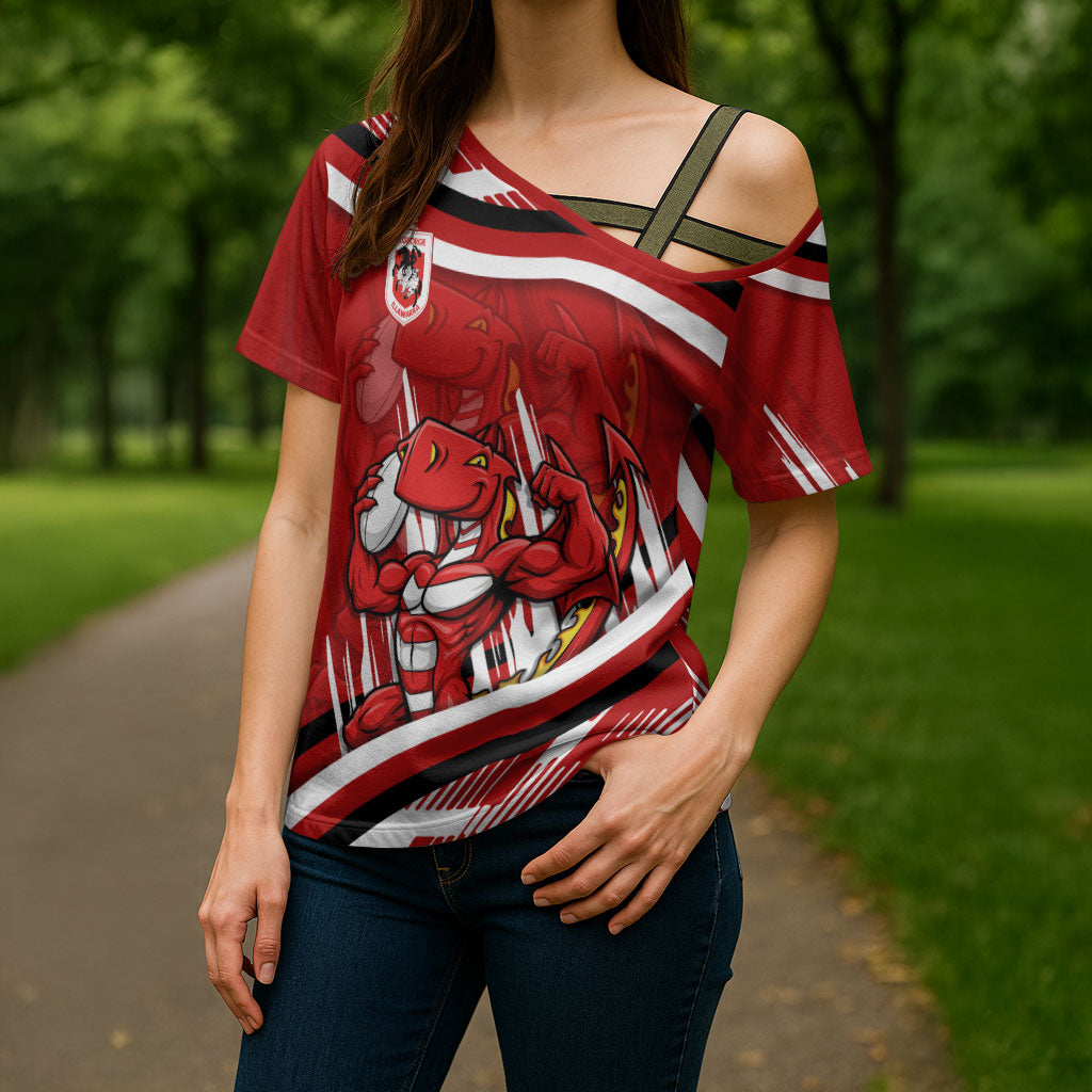 Dragons Rugby Mascot Cross Shoulder Shirt Fierce Athlete Graphic in Sports Style
