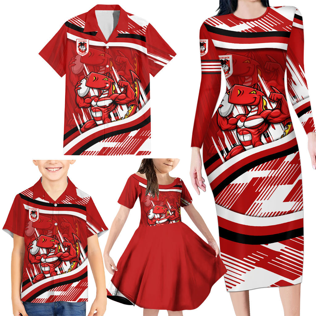 Dragons Rugby Mascot Family Matching Long Sleeve Bodycon Dress and Hawaiian Shirt Fierce Athlete Graphic in Sports Style
