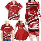 Dragons Rugby Mascot Family Matching Long Sleeve Bodycon Dress and Hawaiian Shirt Fierce Athlete Graphic in Sports Style