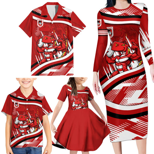 Dragons Rugby Mascot Family Matching Long Sleeve Bodycon Dress and Hawaiian Shirt Fierce Athlete Graphic in Sports Style