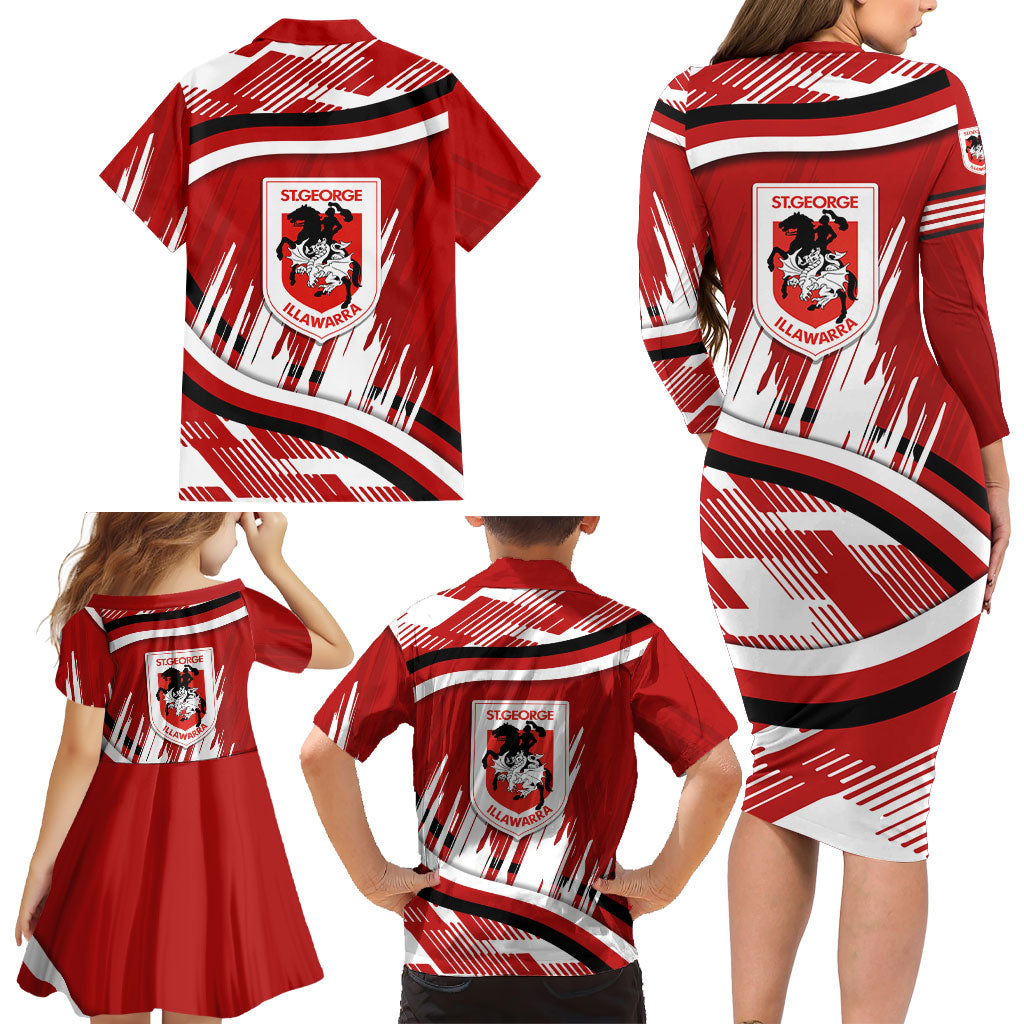 Dragons Rugby Mascot Family Matching Long Sleeve Bodycon Dress and Hawaiian Shirt Fierce Athlete Graphic in Sports Style