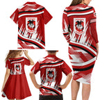Dragons Rugby Mascot Family Matching Long Sleeve Bodycon Dress and Hawaiian Shirt Fierce Athlete Graphic in Sports Style