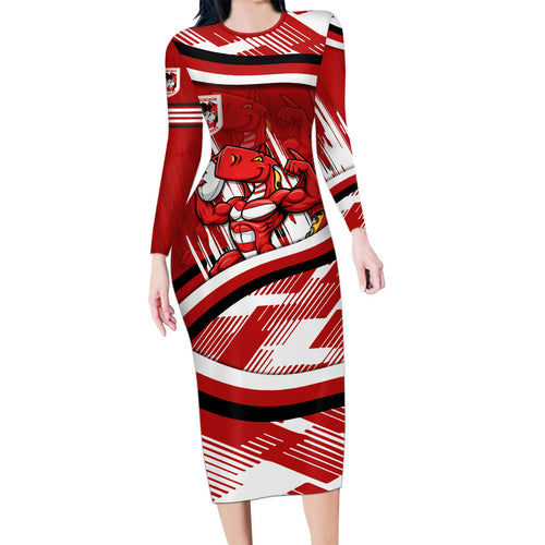Dragons Rugby Mascot Family Matching Long Sleeve Bodycon Dress and Hawaiian Shirt Fierce Athlete Graphic in Sports Style