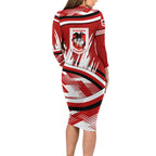 Dragons Rugby Mascot Family Matching Long Sleeve Bodycon Dress and Hawaiian Shirt Fierce Athlete Graphic in Sports Style