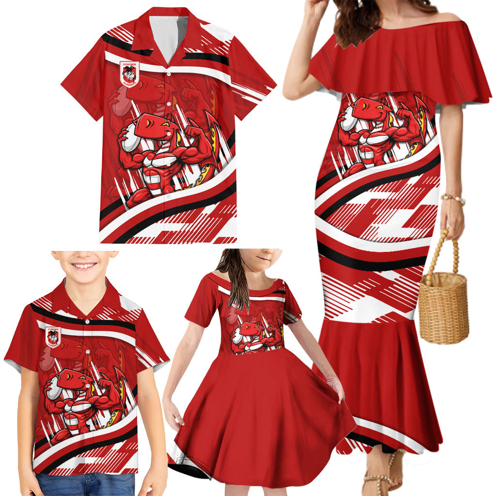 Dragons Rugby Mascot Family Matching Mermaid Dress and Hawaiian Shirt Fierce Athlete Graphic in Sports Style