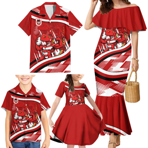 Dragons Rugby Mascot Family Matching Mermaid Dress and Hawaiian Shirt Fierce Athlete Graphic in Sports Style