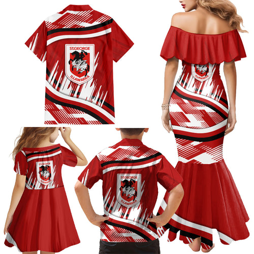 Dragons Rugby Mascot Family Matching Mermaid Dress and Hawaiian Shirt Fierce Athlete Graphic in Sports Style
