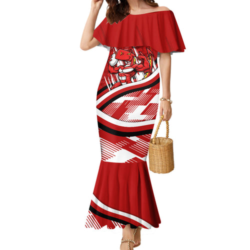 Dragons Rugby Mascot Family Matching Mermaid Dress and Hawaiian Shirt Fierce Athlete Graphic in Sports Style