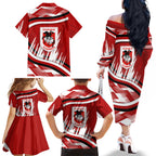 Dragons Rugby Mascot Family Matching Off The Shoulder Long Sleeve Dress and Hawaiian Shirt Fierce Athlete Graphic in Sports Style