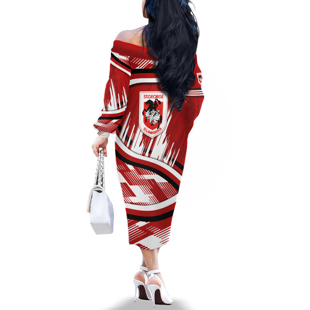 Dragons Rugby Mascot Family Matching Off The Shoulder Long Sleeve Dress and Hawaiian Shirt Fierce Athlete Graphic in Sports Style