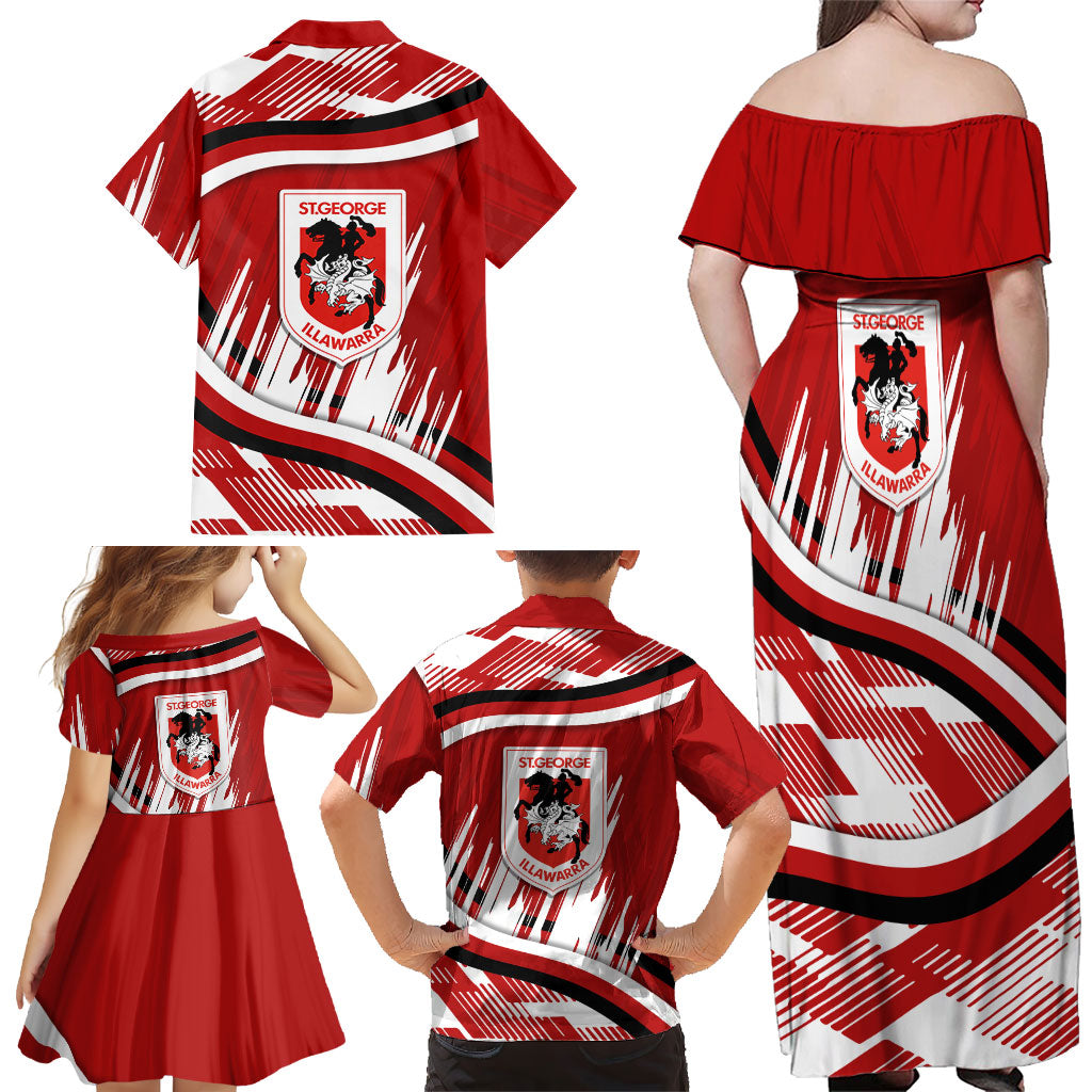 Dragons Rugby Mascot Family Matching Off Shoulder Maxi Dress and Hawaiian Shirt Fierce Athlete Graphic in Sports Style