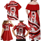 Dragons Rugby Mascot Family Matching Off Shoulder Maxi Dress and Hawaiian Shirt Fierce Athlete Graphic in Sports Style