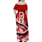 Dragons Rugby Mascot Family Matching Off Shoulder Maxi Dress and Hawaiian Shirt Fierce Athlete Graphic in Sports Style