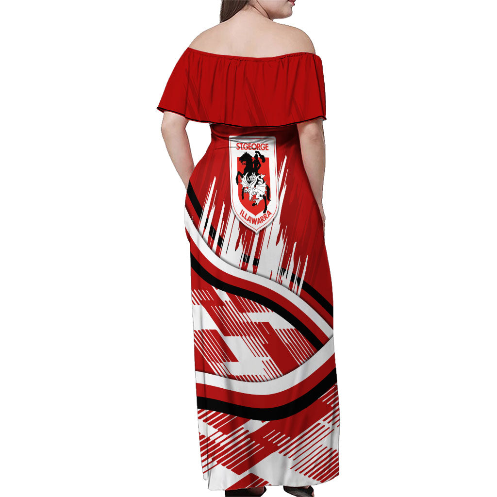 Dragons Rugby Mascot Family Matching Off Shoulder Maxi Dress and Hawaiian Shirt Fierce Athlete Graphic in Sports Style