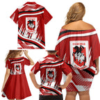 Dragons Rugby Mascot Family Matching Off Shoulder Short Dress and Hawaiian Shirt Fierce Athlete Graphic in Sports Style